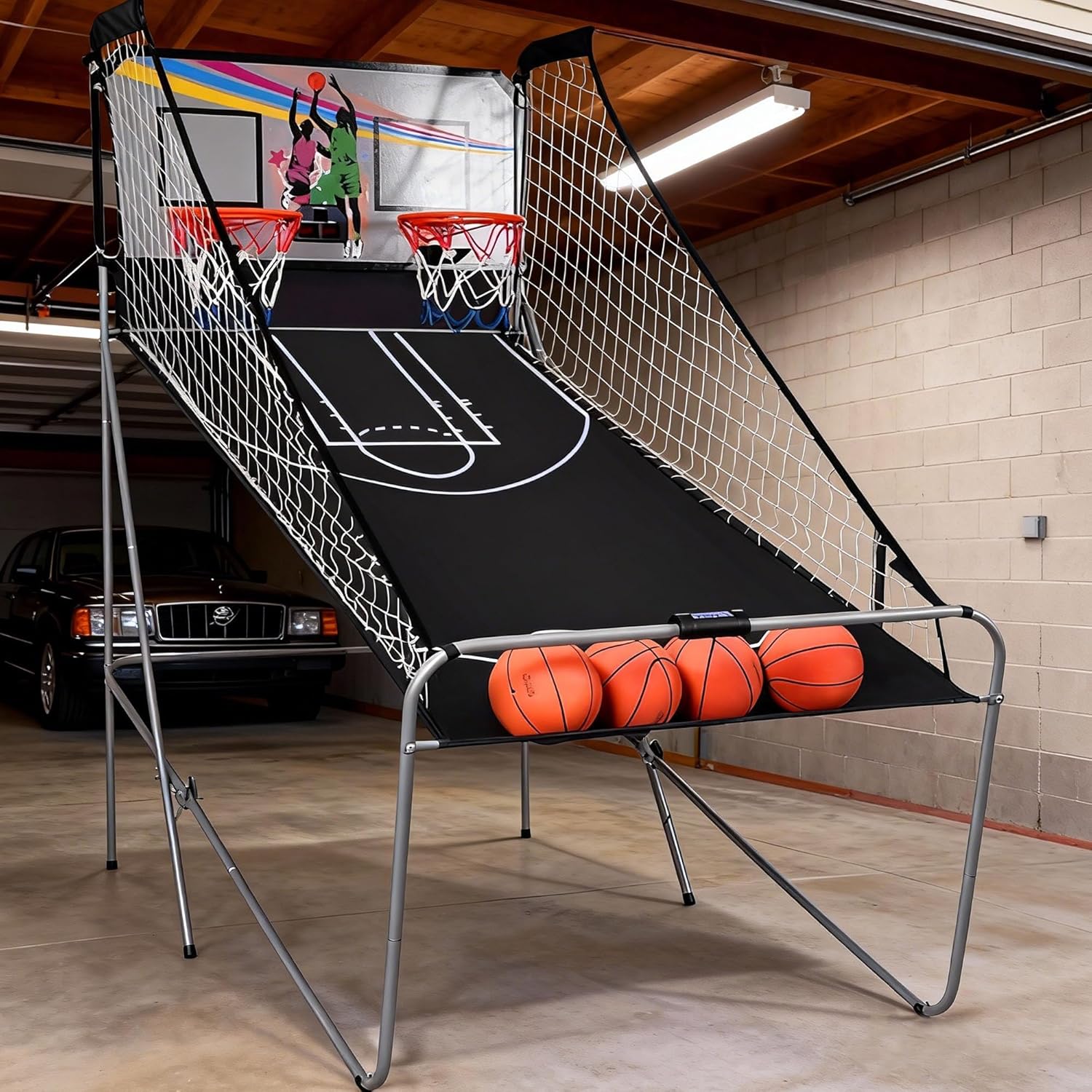 Foldable Basketball Arcade Game, 2 Player Electronic Dual Shootout with 8 Game Options, LED Scoring, Includes 4 Balls, Air Pump & Needle, Indoor Basketball Game for Youth & Adults