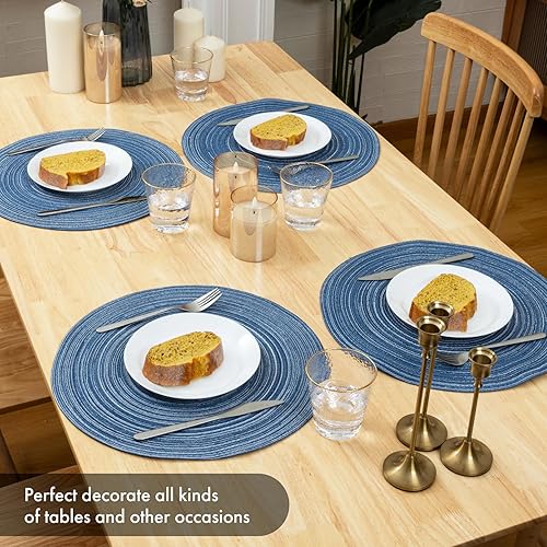 Miniatura 7 de Winknowl Juego de 6 manteles individuales redondos trenzados, lavables, tejidos resistentes al calor, para mesas de cocina, comedor, manteles