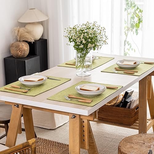 Miniatura 6 de Kevin Textile - Juego de 6 manteles individuales de lino de arpillera resistentes al calor, manteles individuales para mesa de comedor, lavables, 13