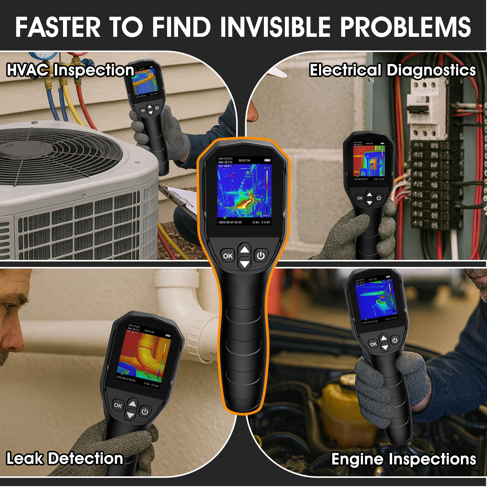 Cámara Termográfica, TISR 240x240 Thermal Imager 25Hz 96x96 Resolución IR | -20°C a 550°C, NETD ≤60 mK, Cámara Térmica Infrarroja para Climatización, Mantenimiento de Edificios, Inspección de Fugas
