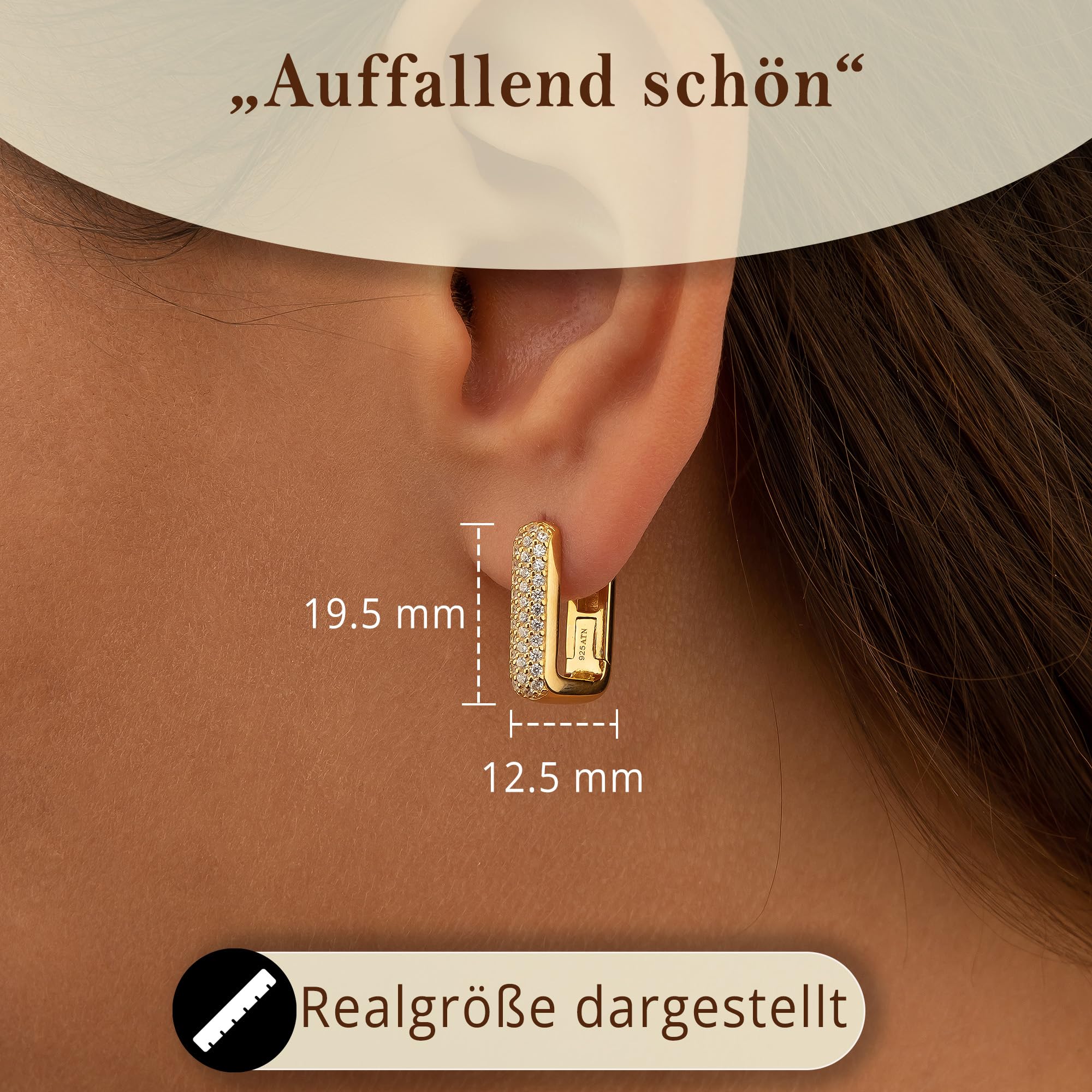 CASSINI Rechteckige Ohrringe Silber 925 – Goldene Creolen Silber 925 Groß mit Zirkonia Steinen, Ohrringe Allergiefrei aus 925 Sterling Silber & Vergoldet, Nickelfreier Schmuck für Damen – 3CTG6
