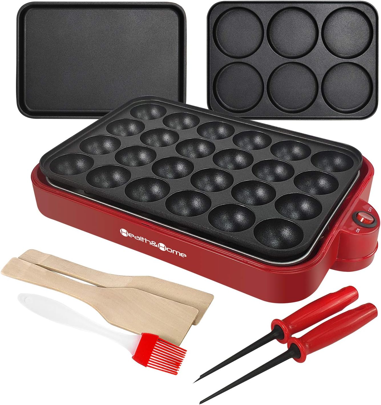 Multifunction Nonstick Baking Maker with 3 Interchangeable Baking Plates for Fried Eggs, Fried Steak, Takoyaki, Cake Pops, Grill Maker