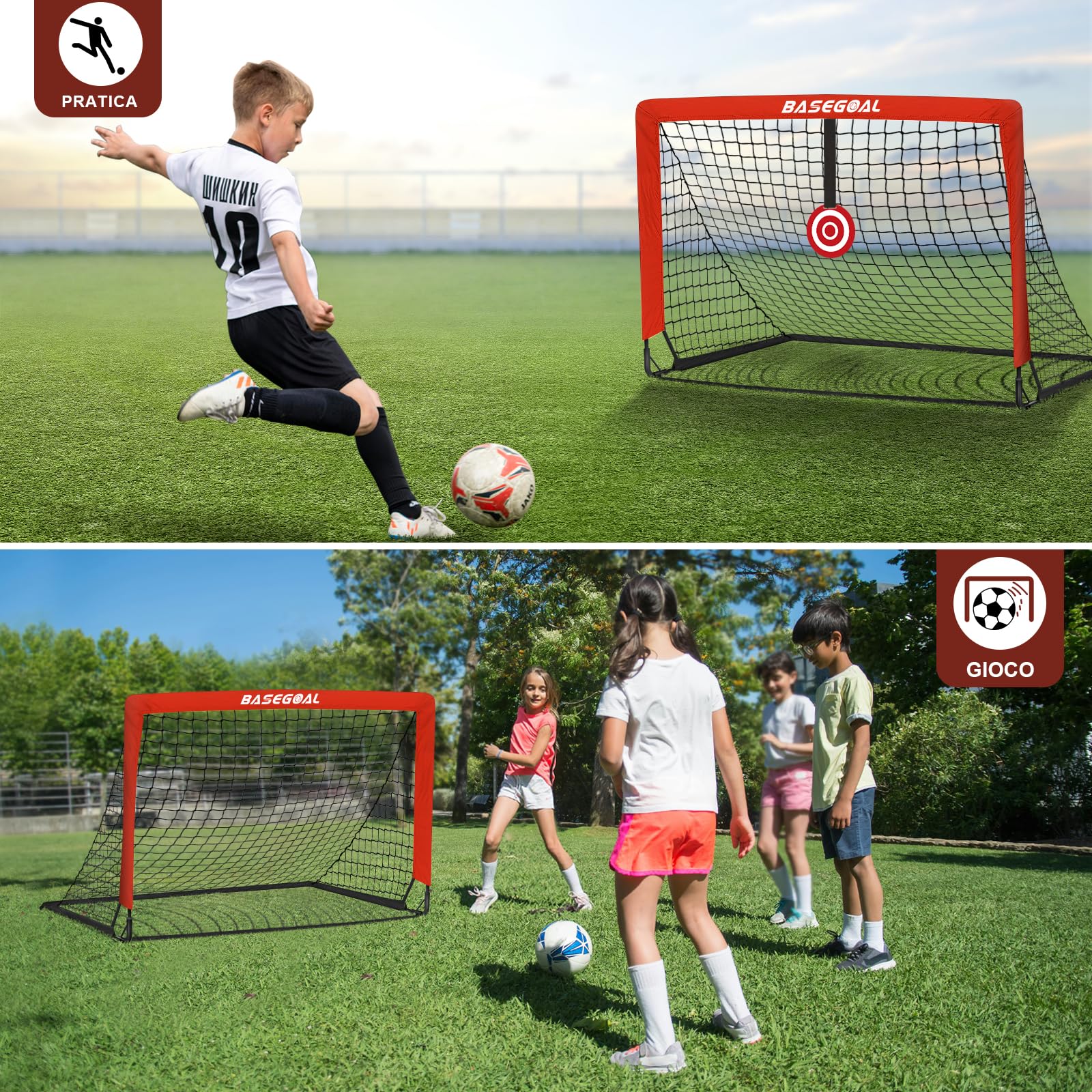 Porte da Calcio per Giardino, Porta da Calcio per 150x120cm, Porticine Da Calcio con Aste In Fibra di Vetro e Reti di Alta Qualità, Bullseye e Borsa per Giardino e Gioco per Interni - 4