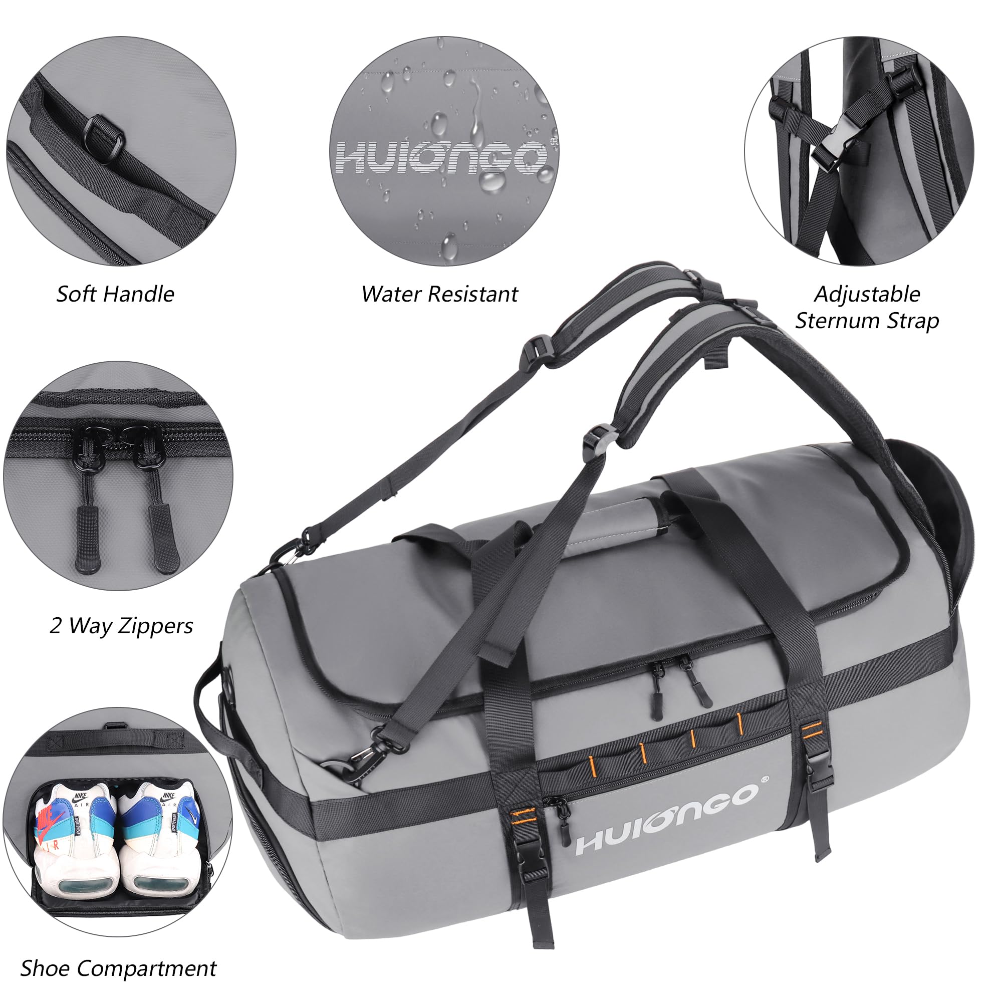 Hulongo Borsone da Viaggio Grande Zaino Sacca Sportiva 35L Borsa da Palestra Donna e Uomo con Scomparto per le Scarpe e Tracolla 3-In-1