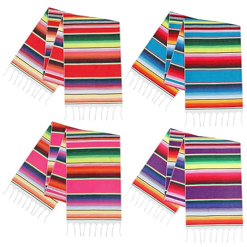 Fowecelt 4Pcs Mexican Serape Table Runner 14 x 84 Inch