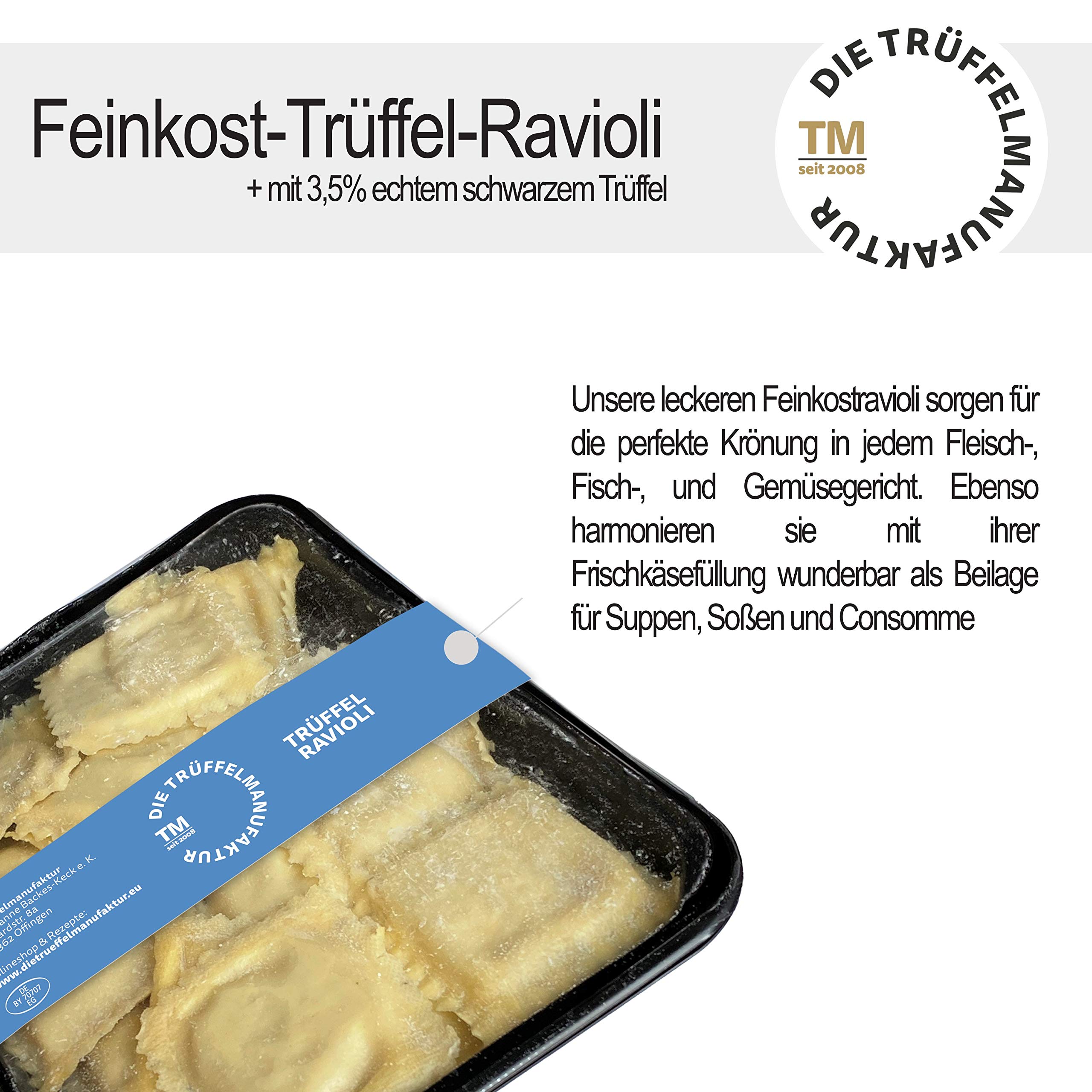Die Trüffelmanufaktur - “Pasta-Basta” Trüffel 3er Set aus: Trüffelravioli 250g, Trüffelbutter Premium 95g, Trüffelperle 60g - Feinkost Delikatesse mit echten schwarzen Trüffeln - Ideal als Geschenk