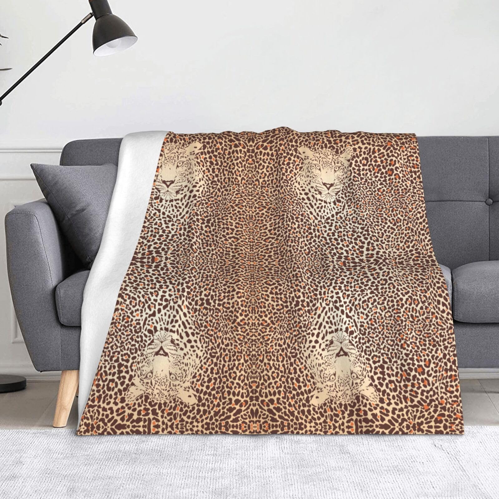 Couverture polaire en flanelle douce CHANGLEI 152x127 cm imprimée léopard