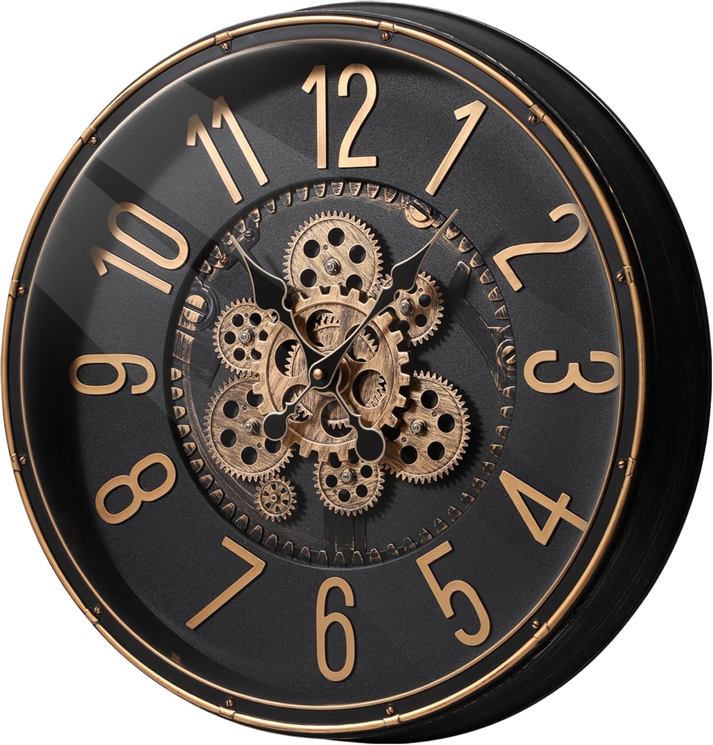 Maxstar Large Moving Gear Wall Clock,20" Vintage Mechanical Battery Operated Industrial Wall Clocks for Farmhouse Living Room,Home Office, Dinning Room, Kitchen, Steampunk Decor-Gold,Arab Numeral 20 inch Black Gold-arabic Numerals