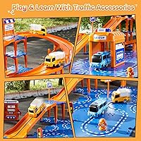 Vista 4 de Puzzle Racer - Juego de pistas de autos para niños, pistas de carreras de 4 niveles para niños de 3 a 5 años con 3 autos, piezas de tráfico