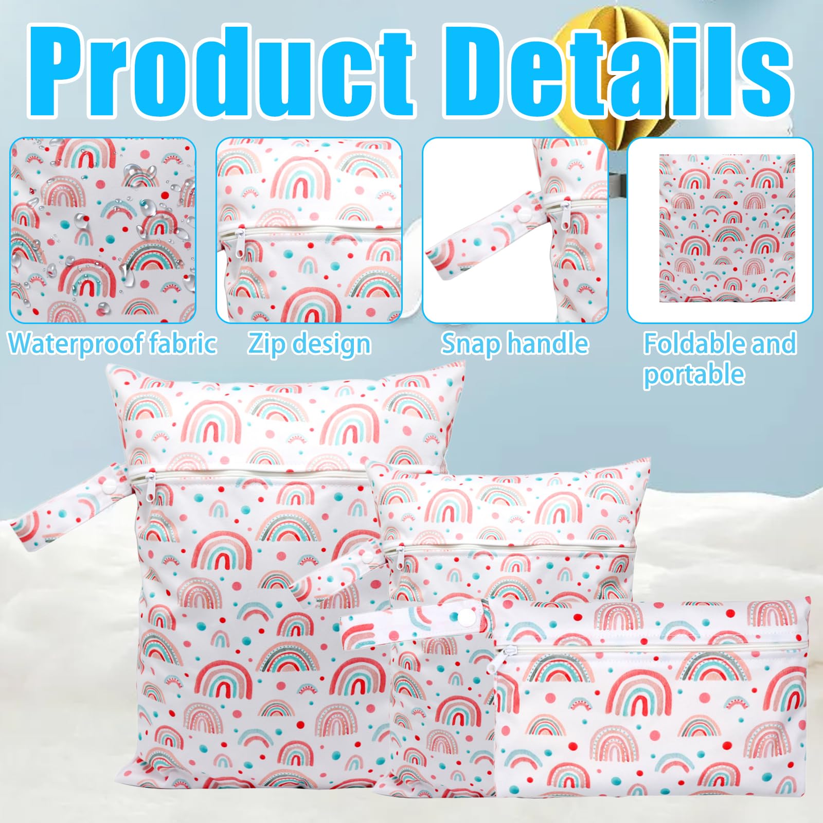 Lot de 3 sacs à langer arc-en-ciel réutilisables pour maternelle voyage natation fitness Blanc Moderne