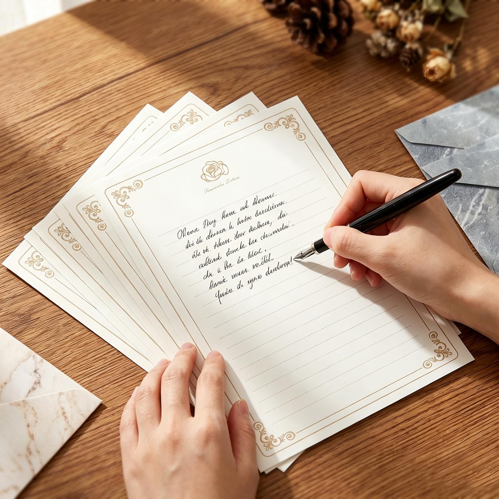 Ensemble de Papeterie Vintage avec Papier à Lettre, Enveloppes, et Autocollants Sceau de Cire