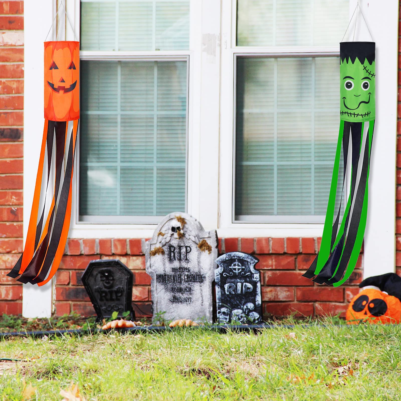 AnyDesign 4Pcs Halloween Windsocks Flag 39 Inch Cartoon Flag Wind Socks Pumpkin Vampire Zombie Monster Outdoor Hanging Decoration for Home Yard Patio Lawn Garden Tree Party Supplies - Image 4