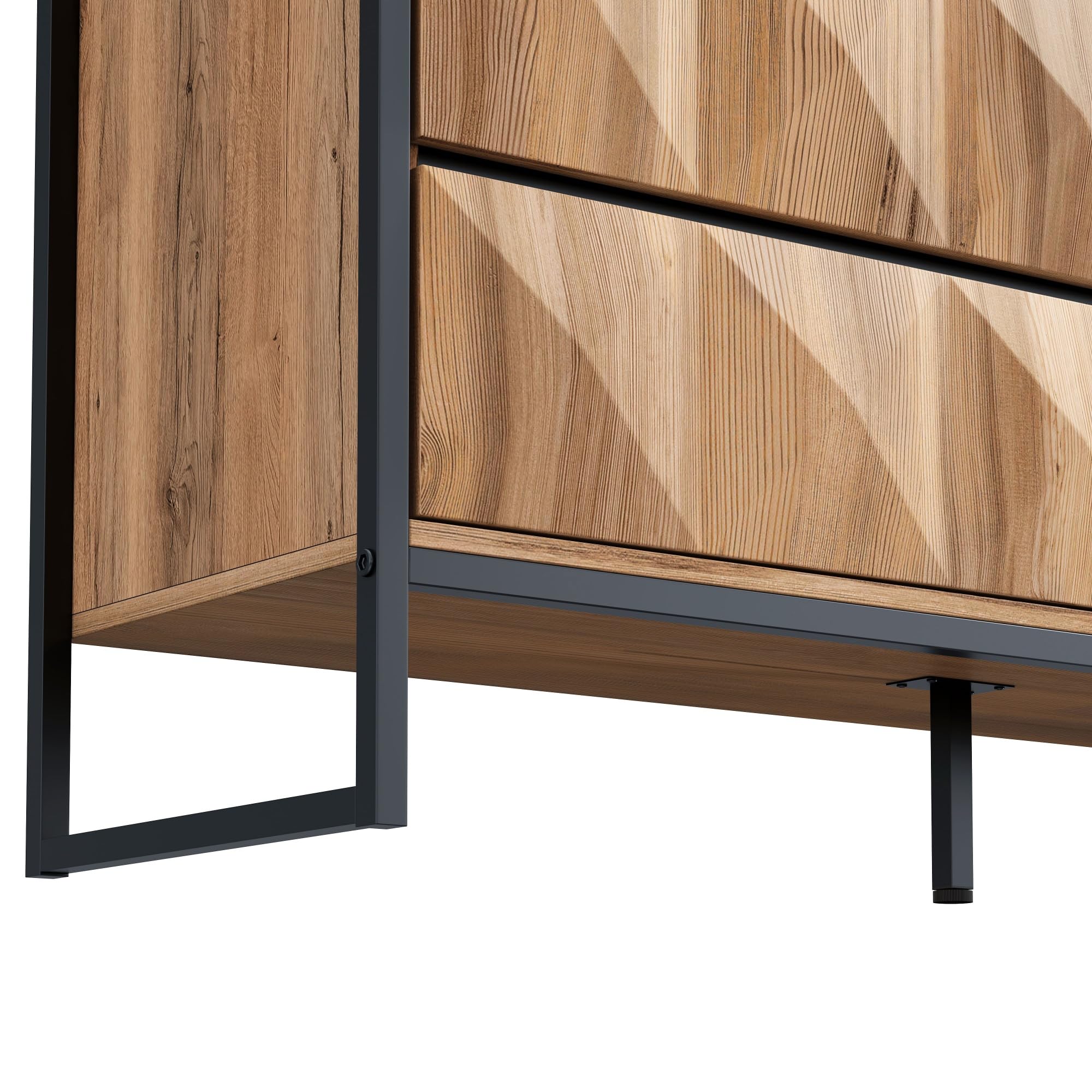 Generisch Komoda, szafka, kredens, z 6 szufladami, metalowymi nogami, szafka z komodem, do sypialni, salonu, gabinetu, przedpokoju, 120x40x80 cm, kolor czarny, naturalny