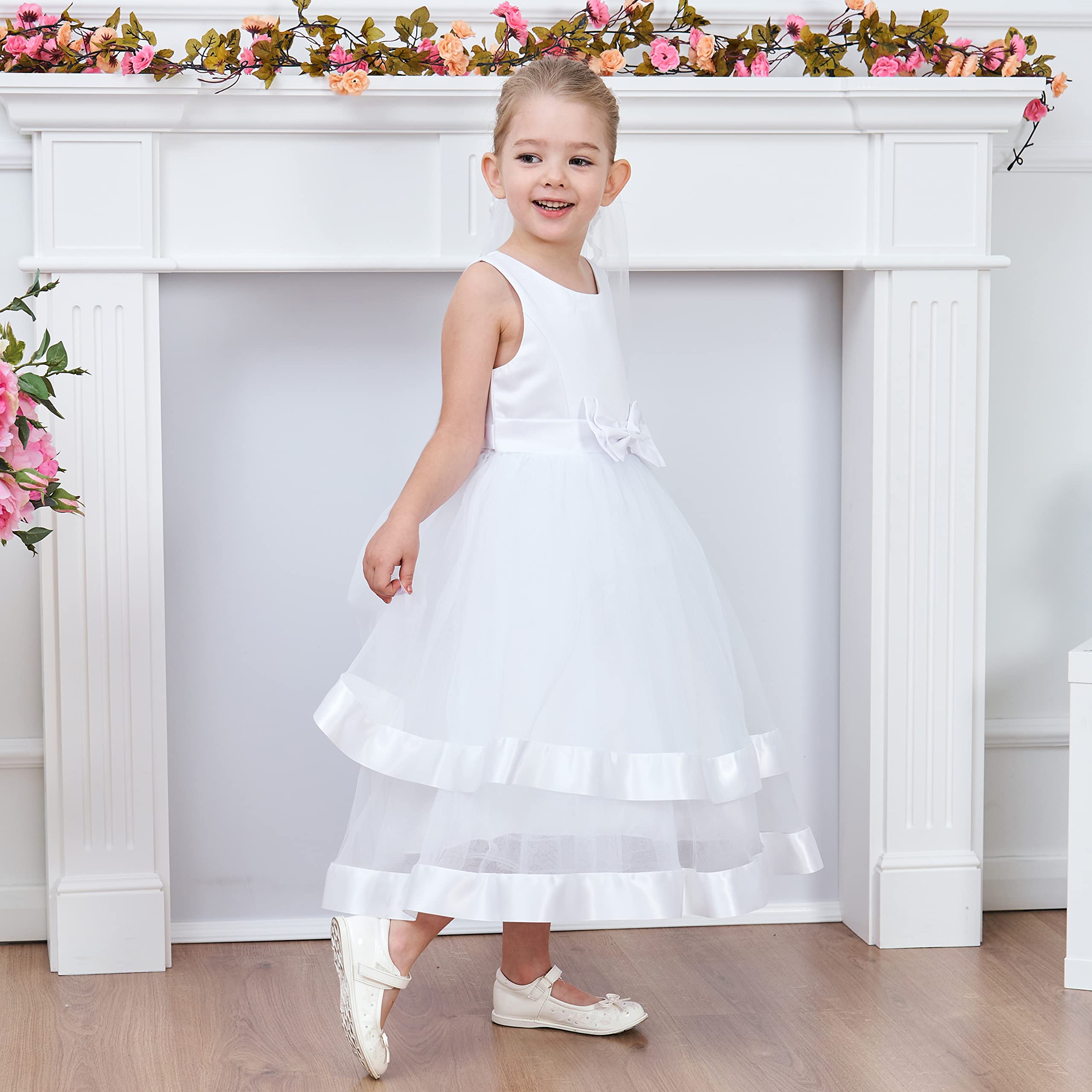 Sunny Fashion Robe Fille sans Manches Rouge Robe de Bal Princesse Mariage Partie Robe Ceremonie Fille 6-12 Ans