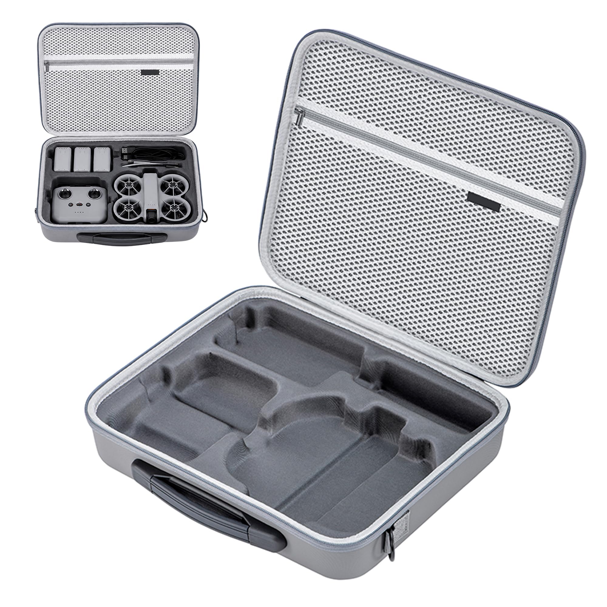 Sounce Hard Shell Carrying Case for DJI NEO 2 Drone - Waterproof PU Shoulder Bag with Handle, Custom Molded Interior, Mesh Pocket, Anti-Scratch Travel Storage Bag for DJI NEO 2 Accessories-image-3