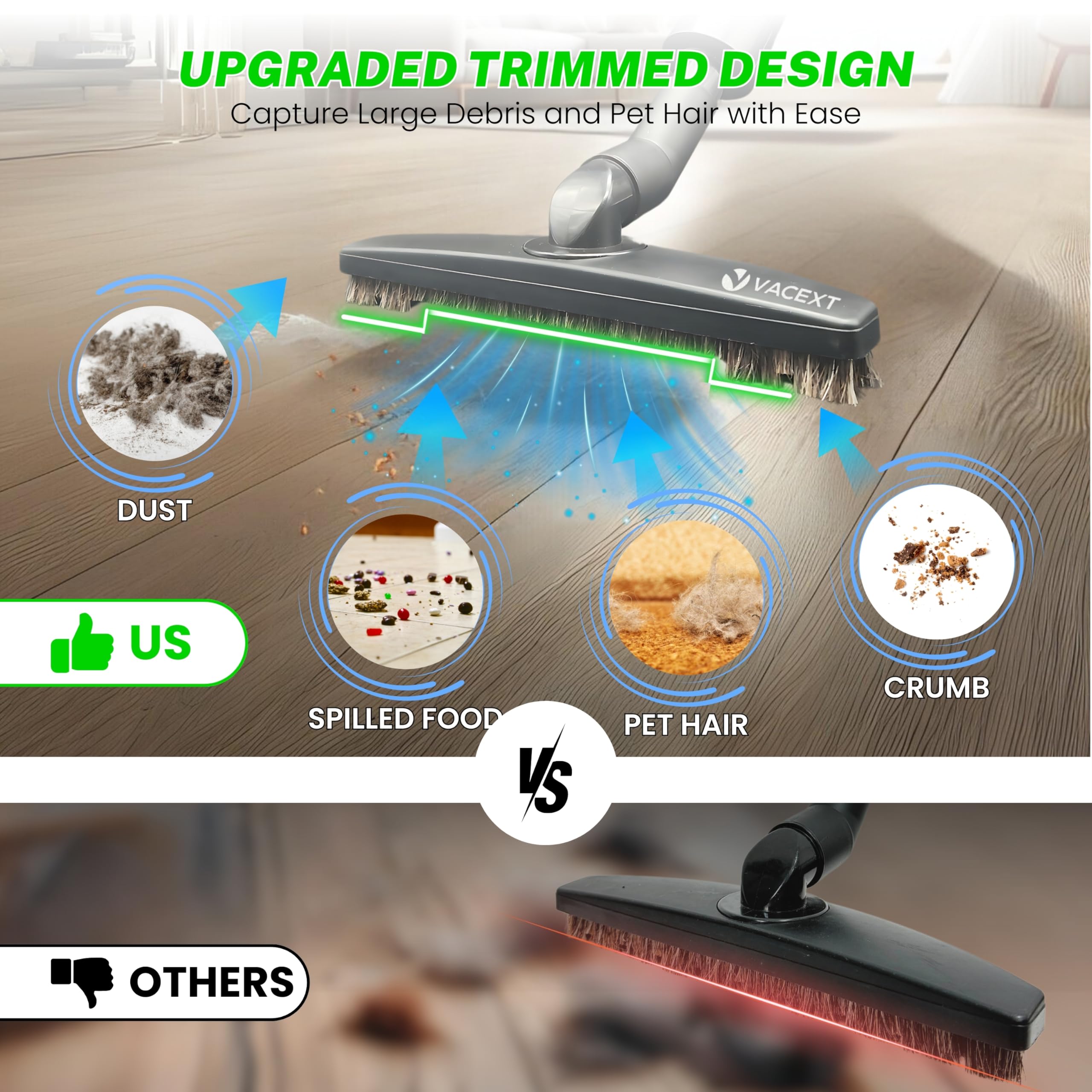 Accesorio de pelo de caballo para suelos de madera y azulejos más adaptador de manguera de vacío compatible con la mayoría de aspiradoras, accesorios de accesorios de aspiradora, adaptador de