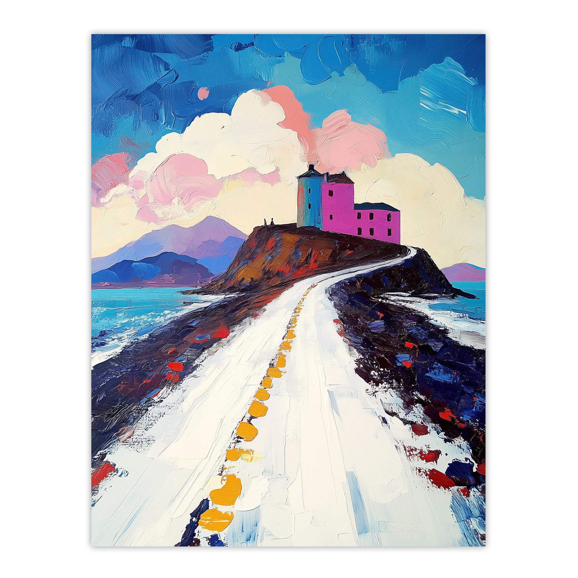 Artery8 - Coastal Wall Art Print - Lindisfarne Island in Winter - Blue - W18" x H24"