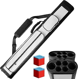 Deekin 2 x 4 Hard Oval Pool Cue Billiard Stick Carrying Case Pool Cue Case Billiard Cue Cases for 2 Stick 6 Holes Hard Pool Cue Case with 2 Chalk, 32 x 5.5 x 3.75 Inches