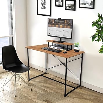 Amazon Brand Umi Computer Table with Monitor Riser - 2.5 ft Unique X Design Metal Frame Home, Office Desk, Study Table with Monitor Stand Reduces Eye Fatigue, Improves Work Efficiency (Natural Wood)