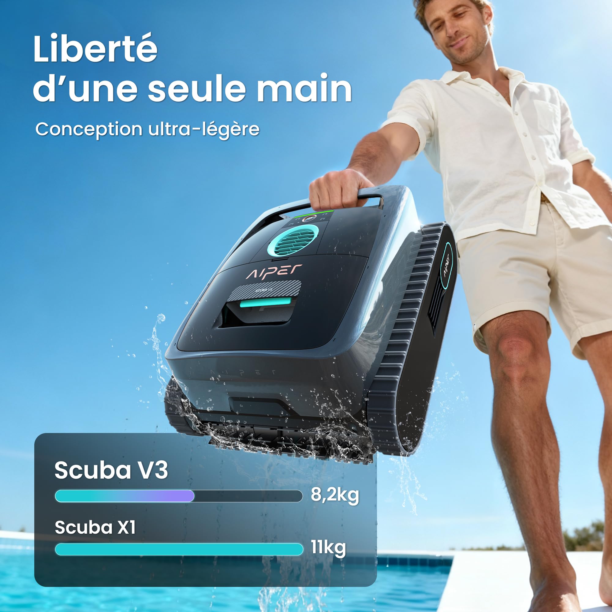 (Nouveau 2026) Aiper Scuba V3 Robot Piscine Fond et Parois avec Vision par IA, Aspirateur Robot Piscine sans Fil Léger avec App, Filtre 3 μm, Idéal pour Piscines Jusqu’à 200 m²