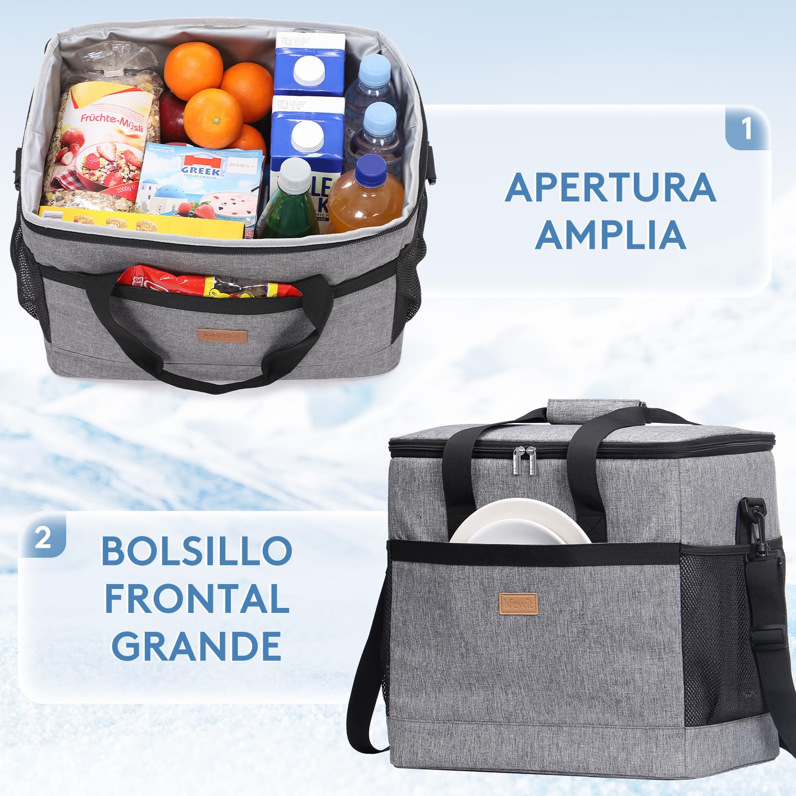 Lifewit Nevera Portatil 30L, Bolso Neveras Isotermica para Hombre, Grande Bolsas Termica Porta Alimentos, Cooler Bag Tela Plegable para Playa, Camping, Viaje, Trabajo, Picnic, Gris