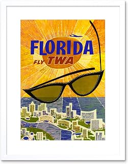 Travel Twa Airline Florida Usa Sun Ocean Vintage Framed Art Print Mount B12X115