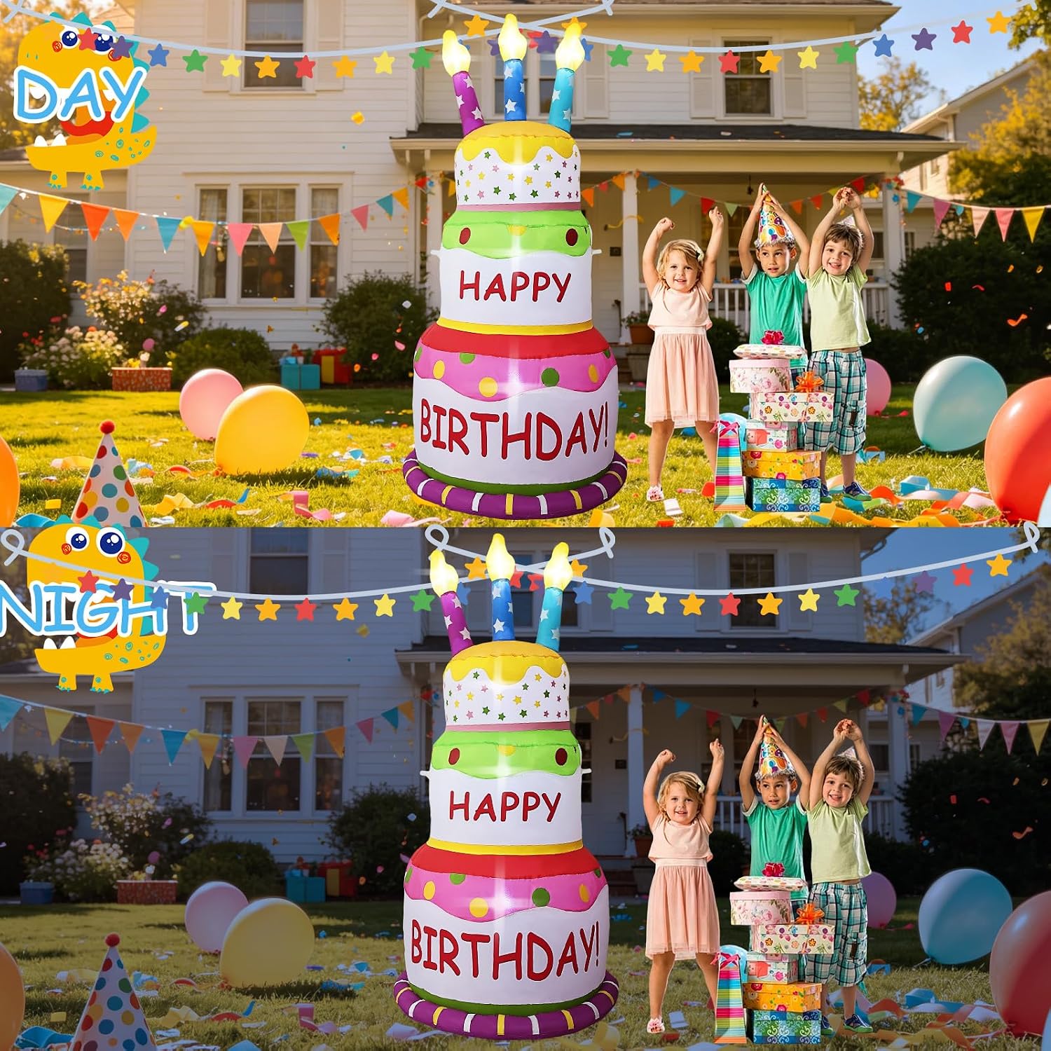 HZGDEJTG6FT Cake, with Built-in LED Lights, is an Inflatable Outdoor Decoration Suitable for Home and Outdoor courtyards, farmyards, and Open-air Yards. image 5