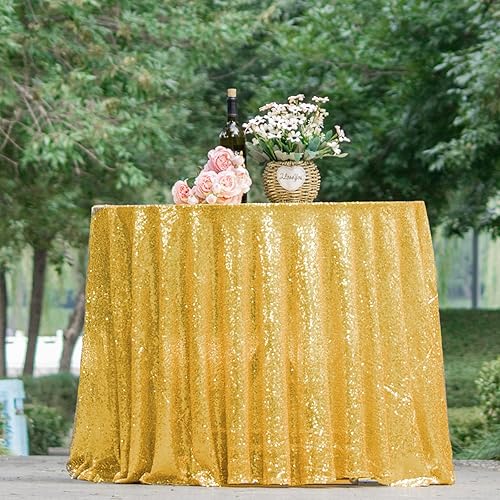 Miniatura 8 de Mantel redondo de lentejuelas doradas de 50 pulgadas, mantel de tela con lentejuelas doradas brillantes para bodas, fiestas de cumpleaños, baby