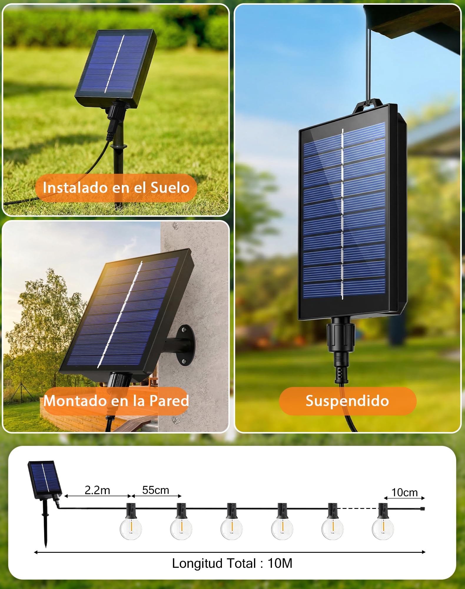 Guirnaldas Luces Exterior Solar 18M 30+4 LED G40 Bombillas Cadena Luces Jardín con Batería 3600 mAh, IP44 Impermeable, 8 Modos, Control Remoto Luz Decoración para Terraza, Patio, Boda, Fiesta