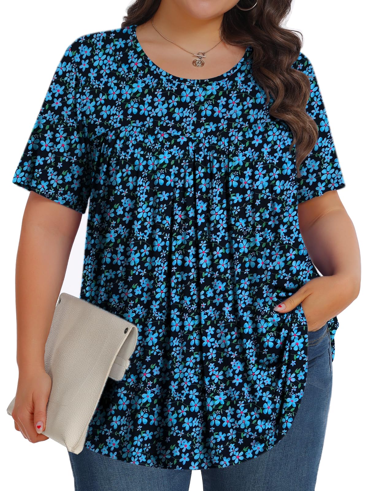 Womens Plus Size Tops Tunic Short Sleeve Crew Neck Shirts Casual Soft Blouse 1X-5X