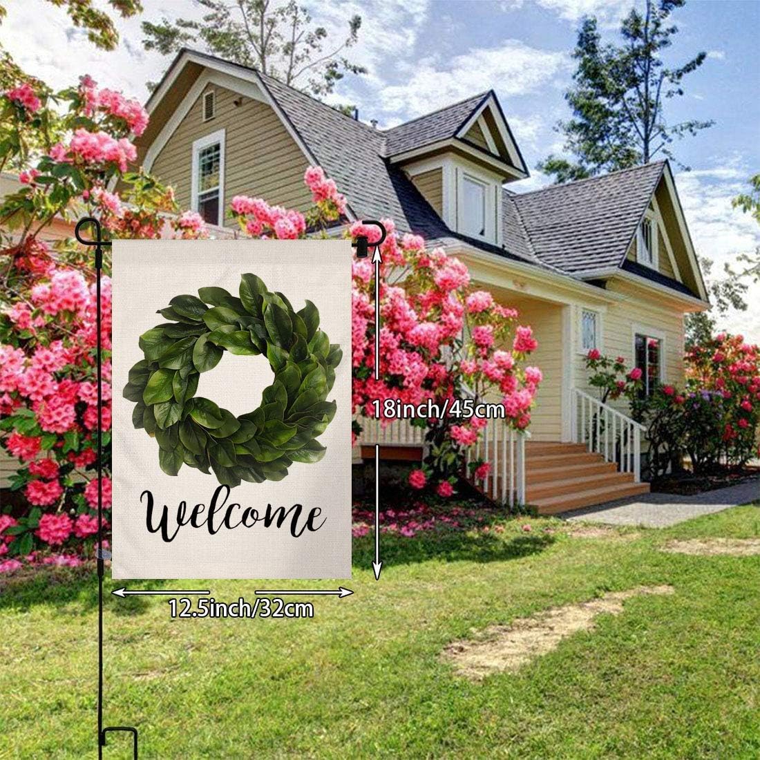 Welcome Magnolia Spring Wreath Small Garden Flag Vertical Double Sided 12.5 x 18 Inch Farmhouse Summer Burlap Yard Outdoor Decor