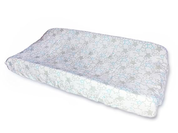 SwaddleDesigns Cotton 2-Layer Muslin Changing Pad Cover, Dotted Scallop Shimmer, Blue
