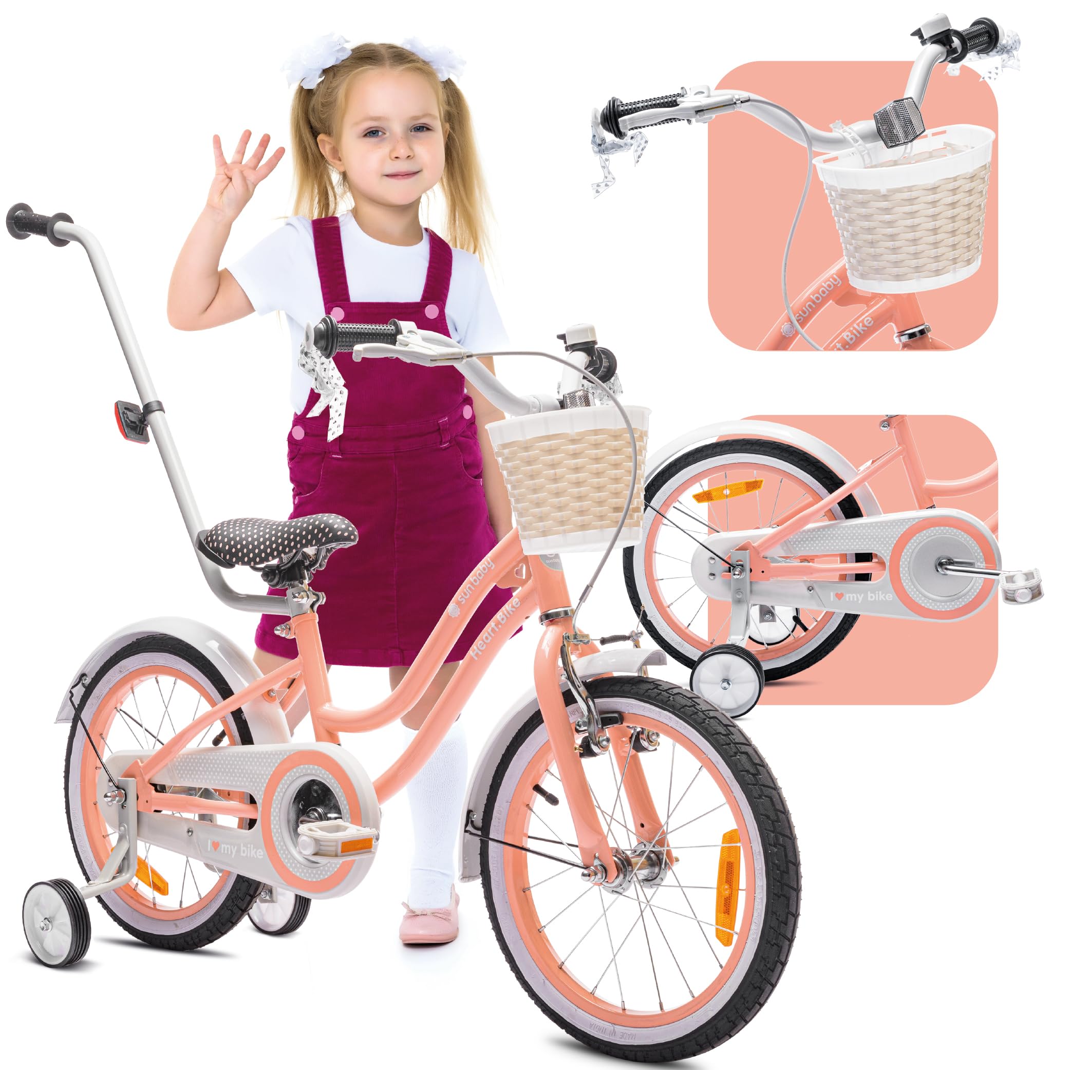 sun baby Bicicleta para niñas Heart Bike, tamaño de Rueda 12 14 16 Pulgadas, con Barra de Empuje Desmontable, Bicicleta Infantil para niñas de 2 a 6 años — view 28