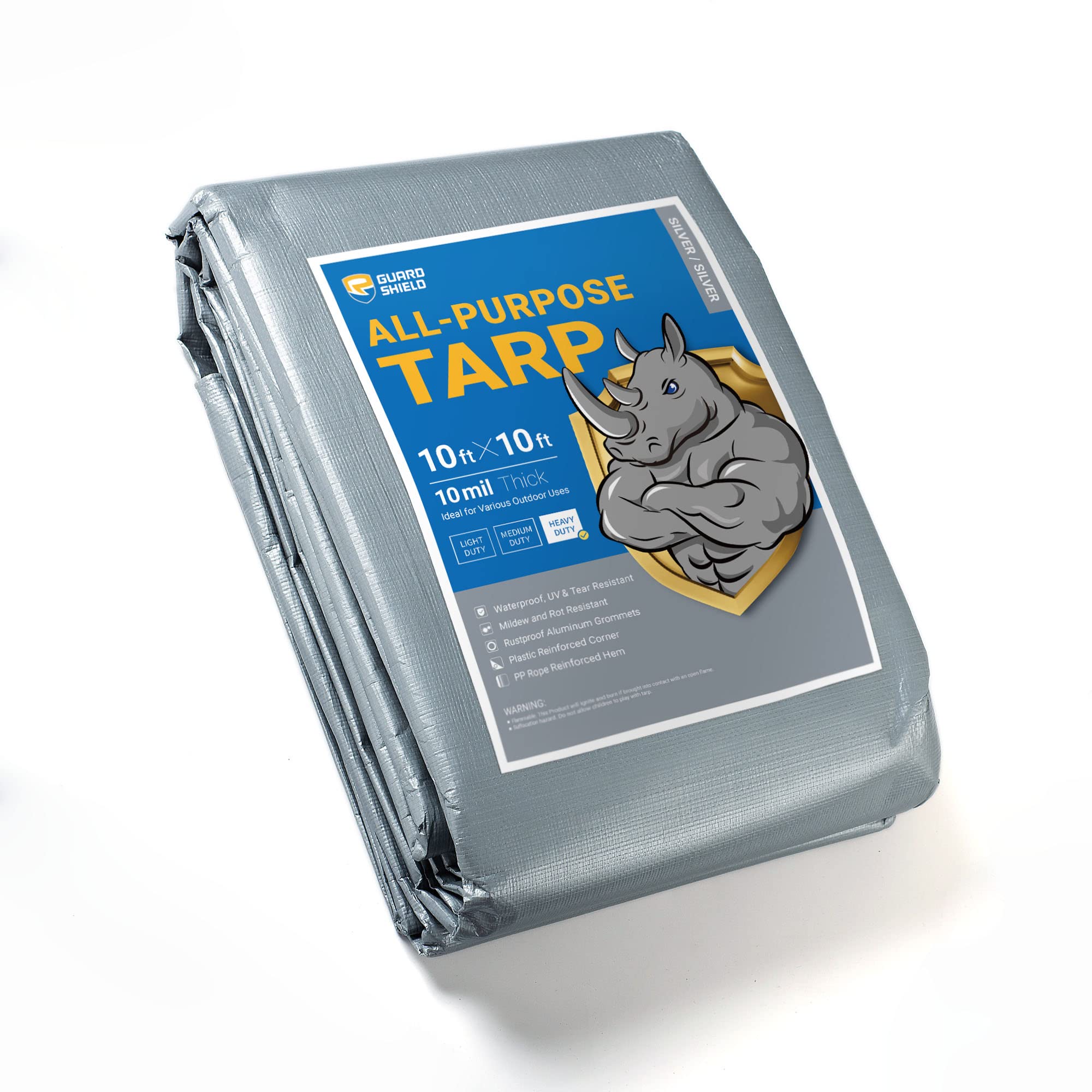 GUARD SHIELD Heavy Duty Tarp 10x10 Feet Silver Multi Purpose Thick Waterproof Poly Tarp Cover 10mil