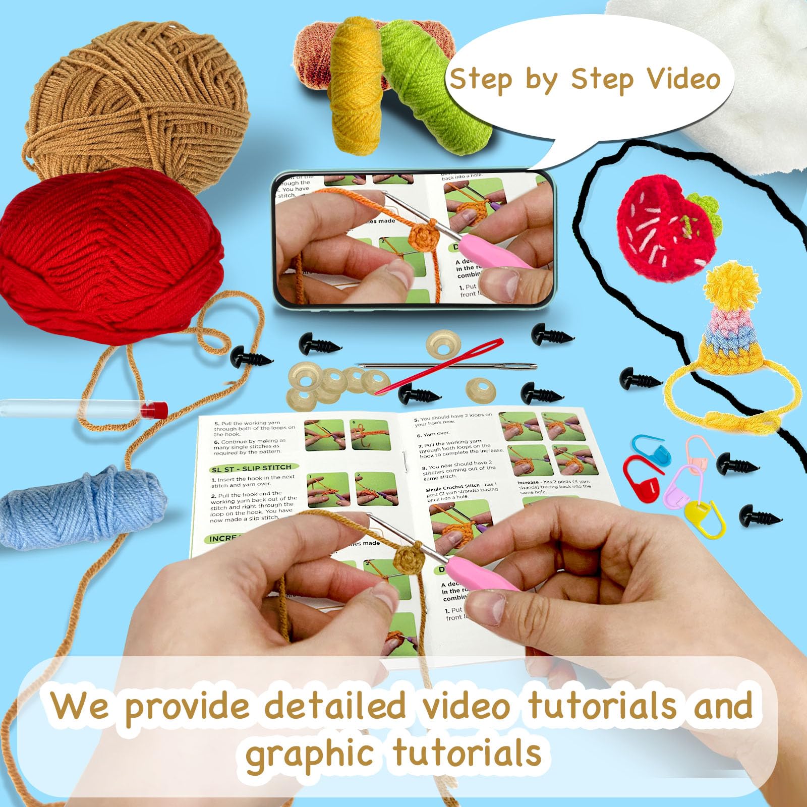 Juvanovo Kit Crochet Capybara, 2 Piezas Capibara Crochet Kit principiantes, Kit Ganchillo Capybara, Kit de Crochet Capibara con Tutoriales en Video, Capybara Regalo para Adultos y Niños