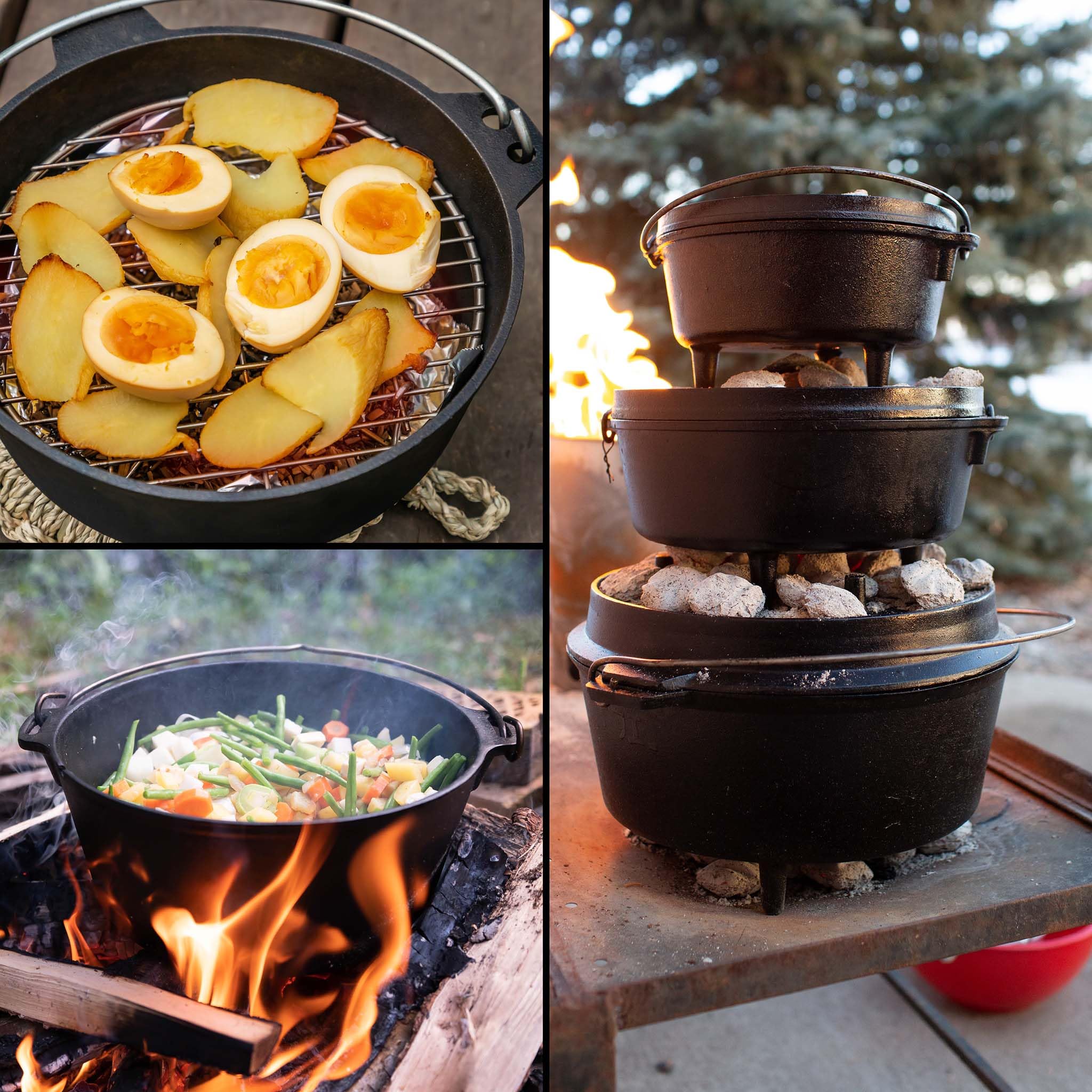 Wiltec Dutch Oven Marmite 8L Fonte Dessous-plat Lève-couvercle Pied de support Fait-tout Pot Cocotte Camping Barbecue Grillade