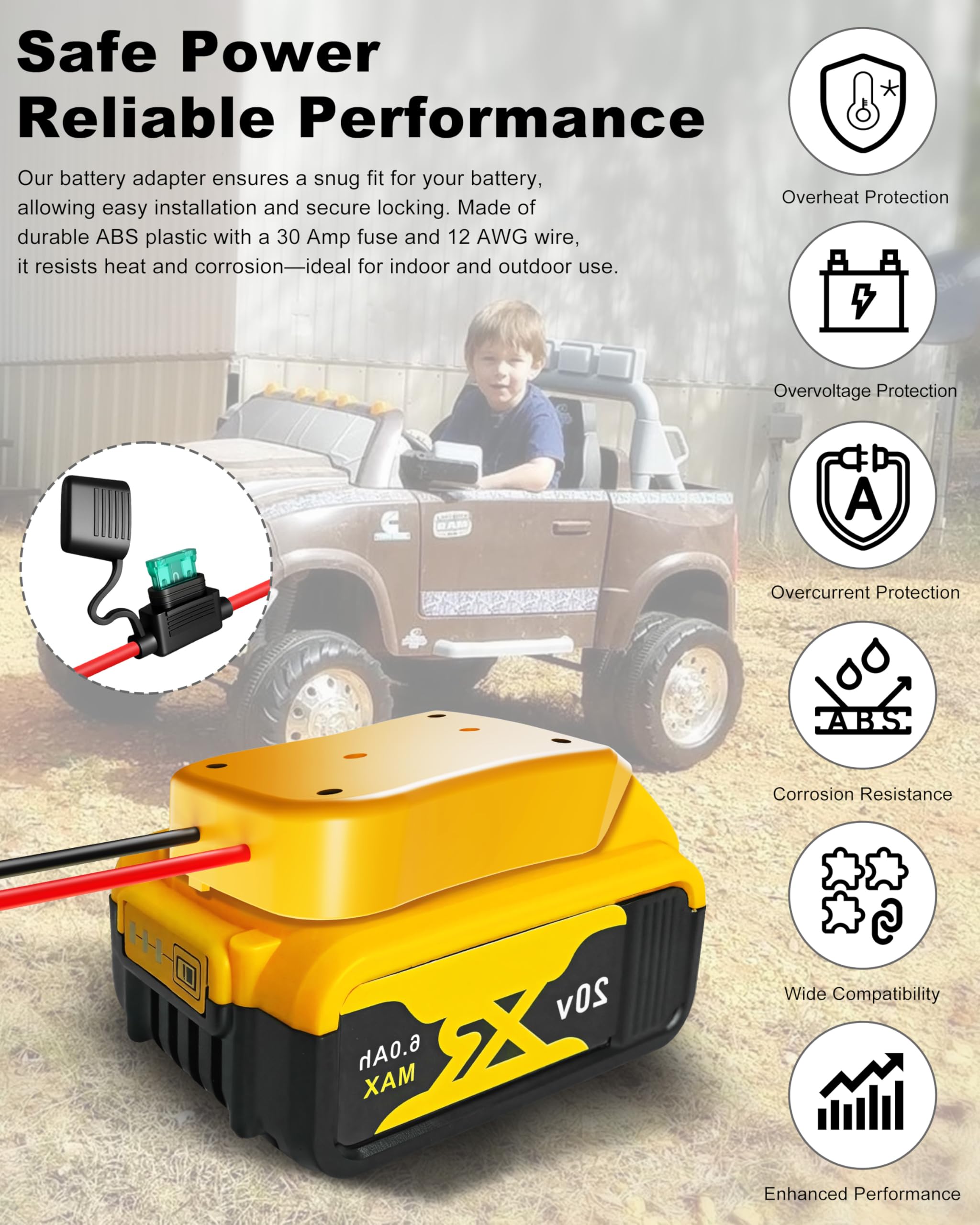 Paquete de 2 adaptadores de 20 V para adaptador de batería Dewalt compatible con ruedas eléctricas, kit de actualización de conversión de batería para bricolaje, juguetes de coche a control remoto