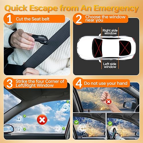 Vista 26 de THINKWORK Martillo de seguridad para el automóvil para regalos de adolescentes y hombres, herramienta de escape de emergencia tres en uno azul