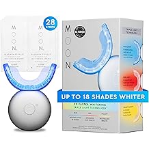 MOON Teeth Whitening Kit, Platinum Teeth Whitener LED Device, 28 Dissolving White Strips, Yellow, Blue & Red Light Whitening Tray for Gum Health & Fresh Breath, Whitens Up to 18 Shades 4 Piece Kit