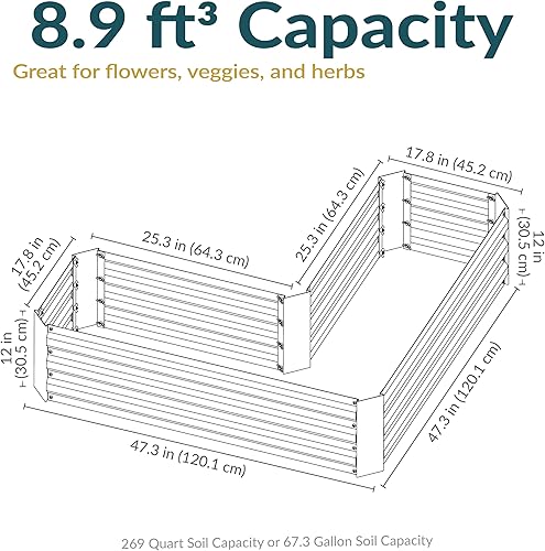 Miniatura 233 de Sunnydaze Cama de jardín de metal elevada de 11.75 pulgadas de alto, cama de jardín elevada galvanizada para exteriores para verduras y flores