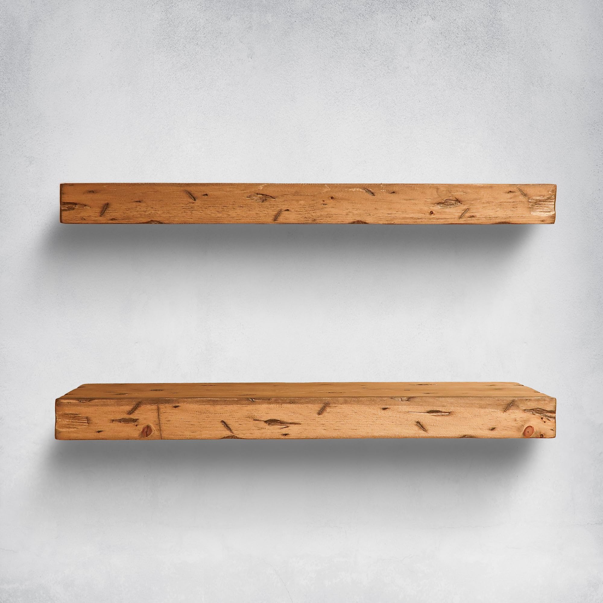 Urbandi Rustic Distressed Floating Shelves, Set of 2, Handmade Out of Pine Wood, 3 Inch Thick, Made in USA (Aged Oak, 48Lx3Hx6D)