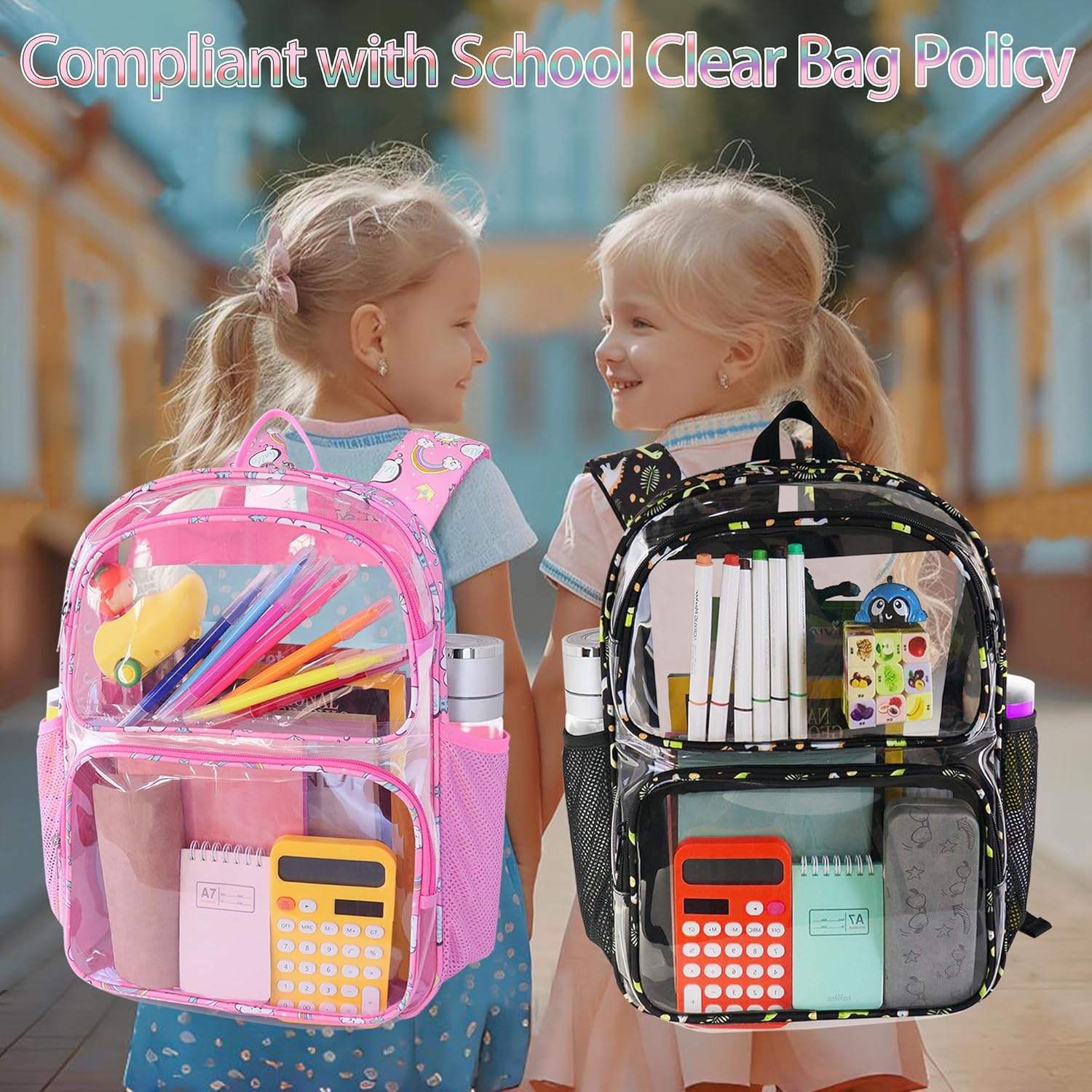 Clear Backpack,16'' Clear Backpack for Girls Heavy Duty School Backpacks See Through Bookbag for Kids 4 to 8,Purple Rainbow - Image 7