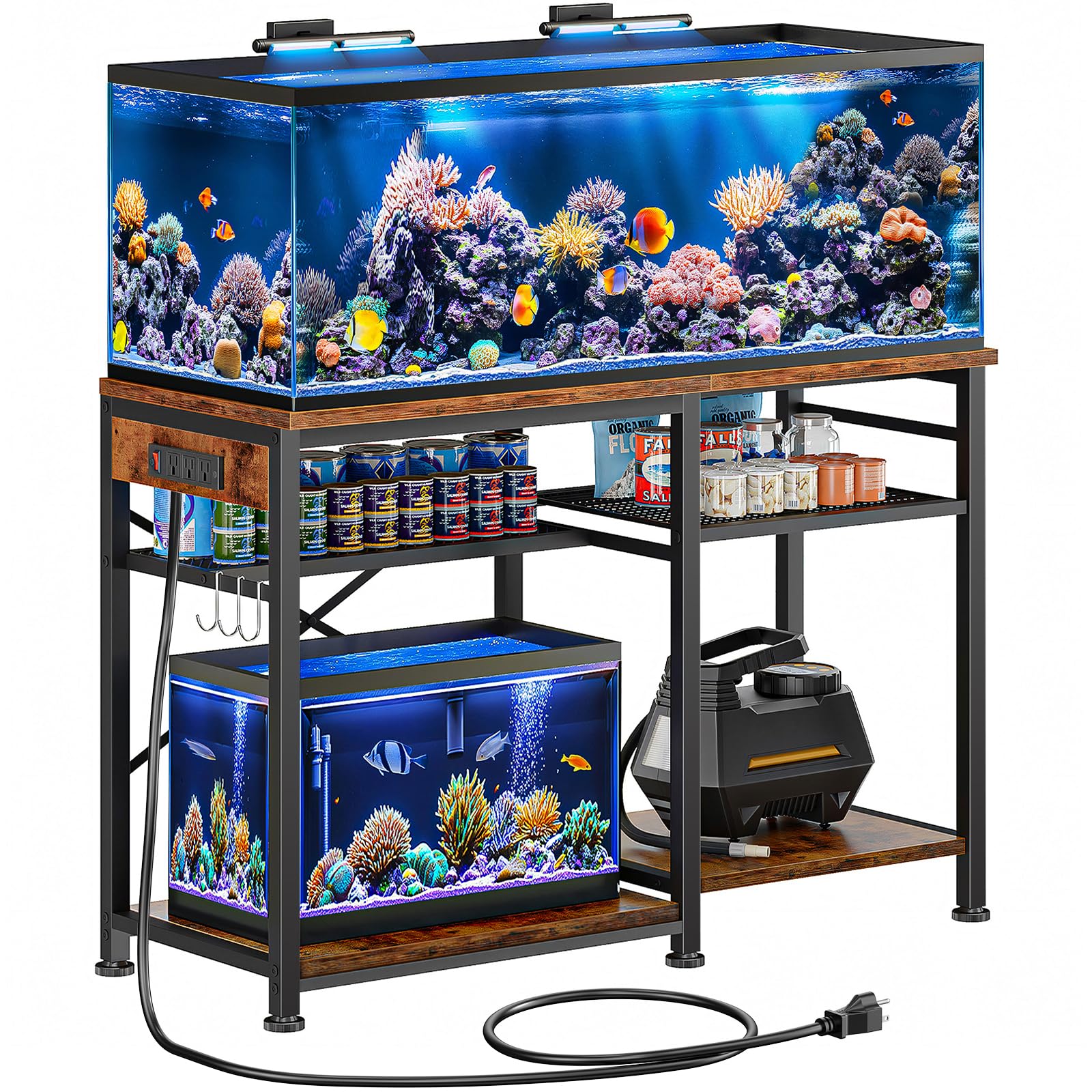 55-75 Gallon Aquarium Stand with 6 ft Power Strip, 5-Tier Metal Frame Fish Tank Stand 40 Gallon Tank Stand 49.2" L*18.9" W Tabletop 780lbs Capacity (
