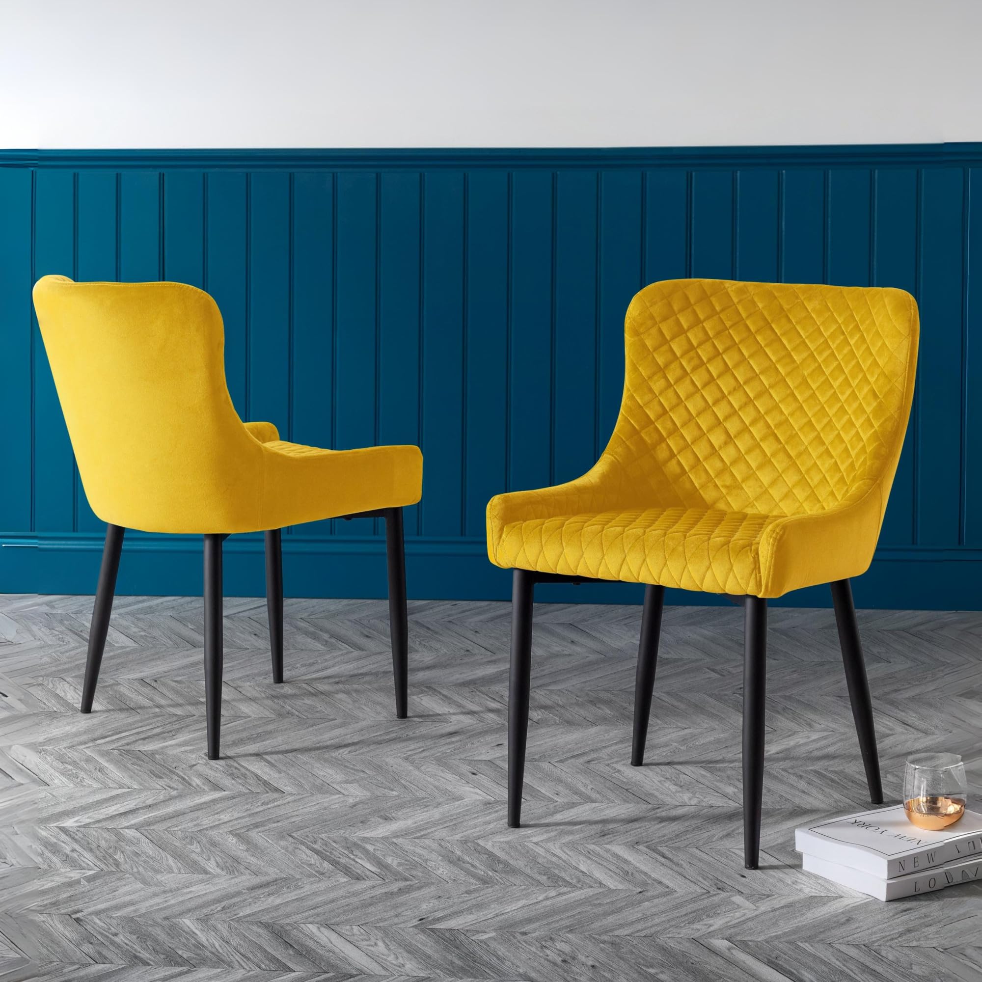 Julian Bowen Luxe Dining Chairs, Set of 2, Yellow - H82 x W50 x D62cm