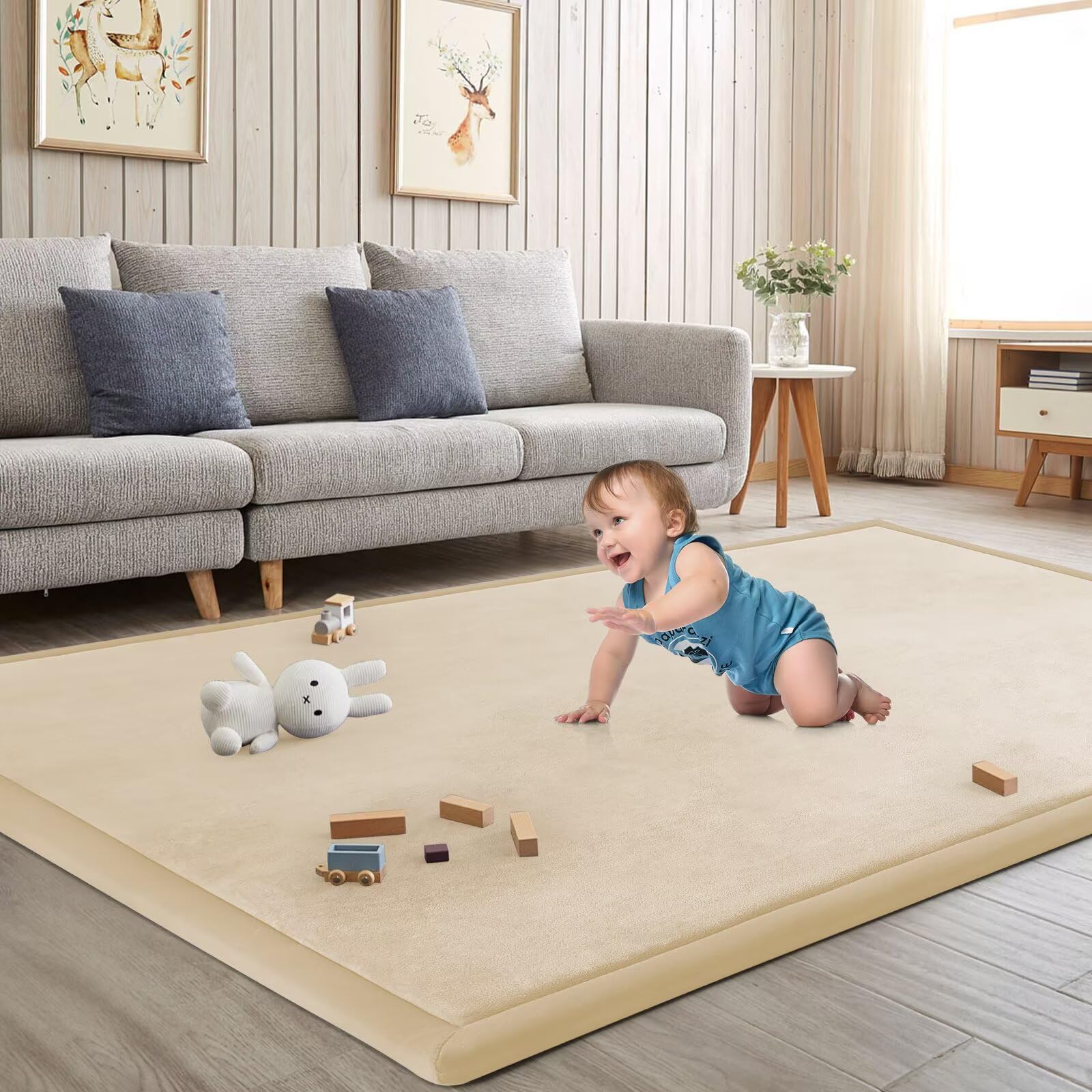 Tapete de juego para bebé, para el suelo, para el tiempo de la barriga, alfombra de guardería, área muscular, alfombra de sala de juegos, alfombra tatami de espuma viscoelástica de 1.4 pulgadas