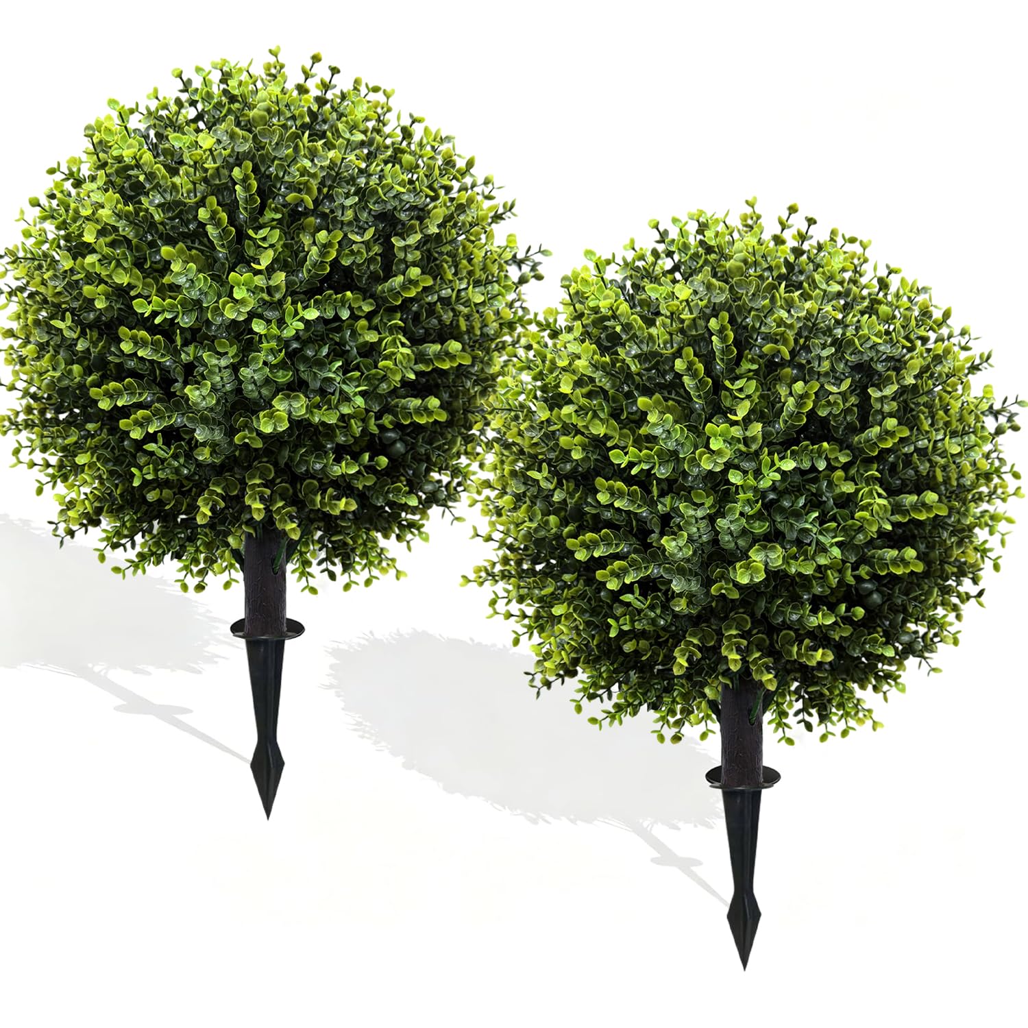 2 Pack 62cm Artificial Boxwood Topiary Ball Trees with Ground Spikes, UV-Resistant Faux Outdoor Topiary Balls for Planters, Front Door, Entrance, Patio & Garden, Green