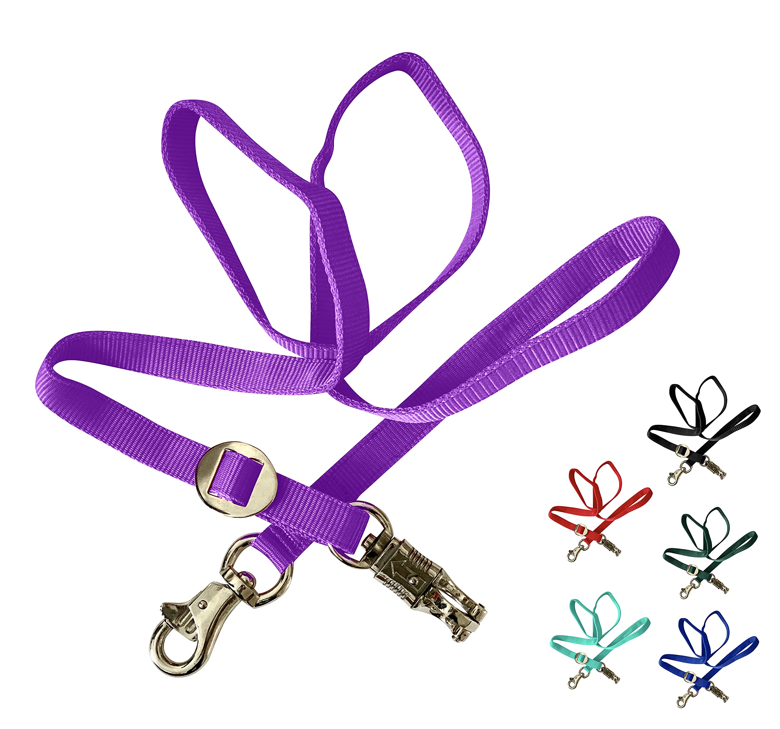 Majestic Ally Double Thick 36" to 72" Trailer Tie for Horse Haulage, Cross tie with Adjustable Buckle, Panic Snap and Bull Snap – 1" Wide by 36" to 72" Long (Purple)