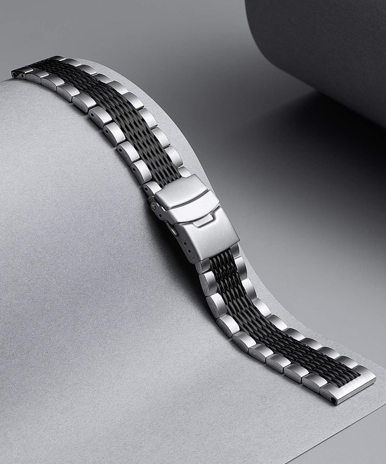 Stainless Steel Watch BandMetal Watch Strap for Men Women Replacement with Double-Lock Deployment Clasp