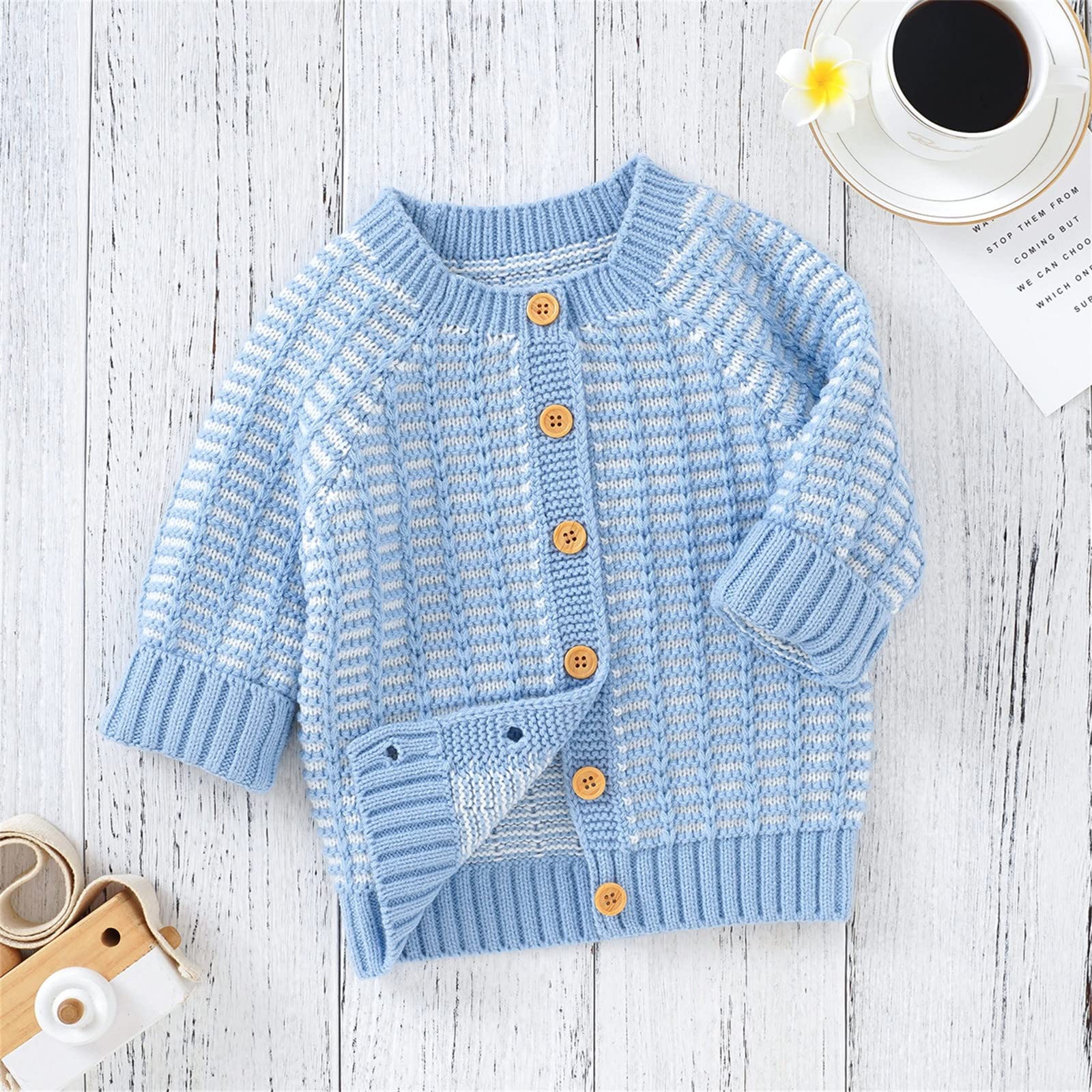 RNTOP Toddler Boy Girl Sweaters Cardigan Baby Button Down Long Sleeve Knit Sweater Tops Infant (Light Blue, 6-9 Months)