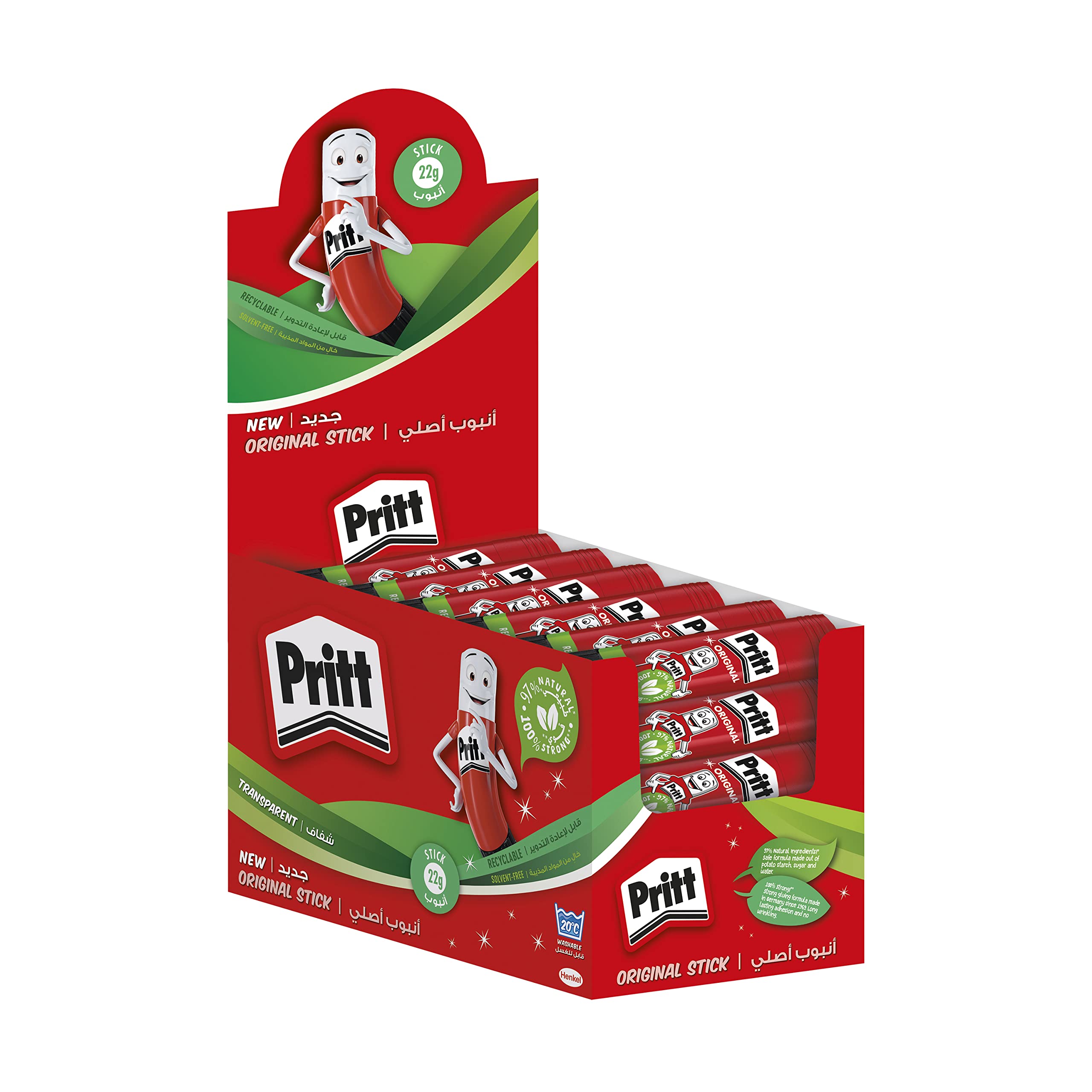 Pritt Glue Stick, Safe & Child-Friendly Craft For Arts Crafts Activities, Strong-Hold Adhesive School Office Supplies, 24X22G Stick